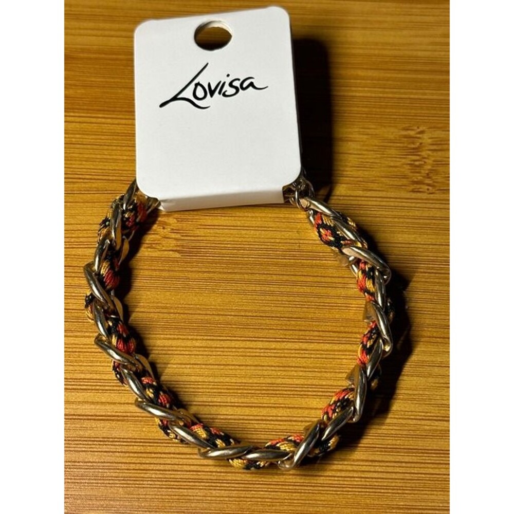 Lovisa Gold Chain Braided Cord Bracelet Orange Black Boho Style New with Tags